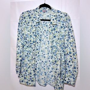 J.Jill, size medium, button up. Floral print, white with blue and green print